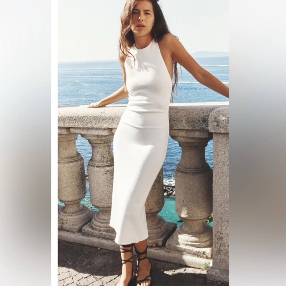 Zara White Long Stretch Knit Dress